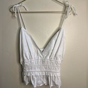 White Tie-Shoulder Smocked Waist Cami Top 100% Cotton